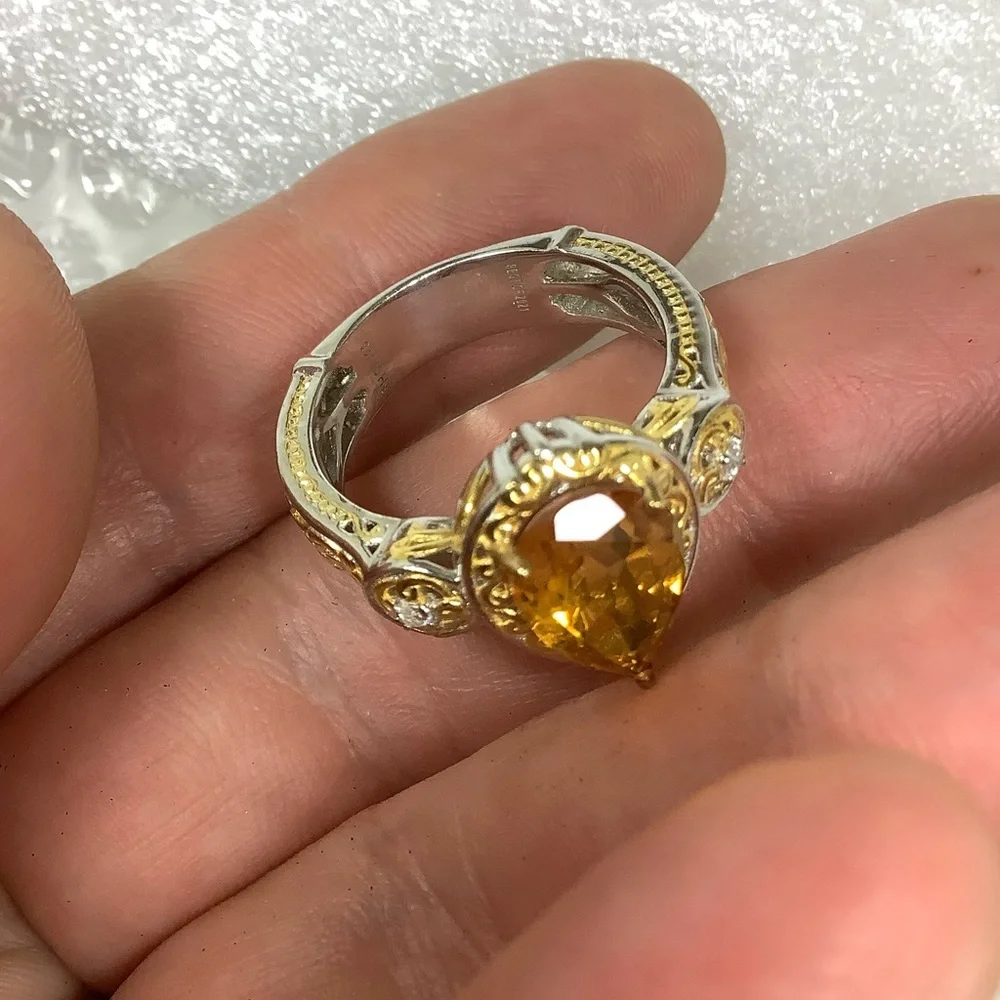 NWOT Citrine gemstone gold over sterling silver cocktail ring size 9